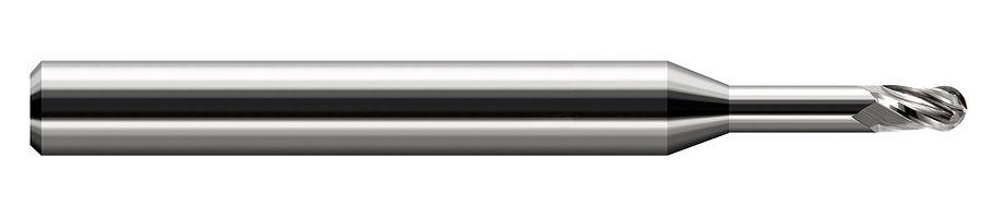 Picture of Harvey Tool 33475 Dia 0.075 LOC 0.1120 OAL2.50 End Mill Standard Flute Standard Helix Carbide Uncoated Single End Ball NoseBall